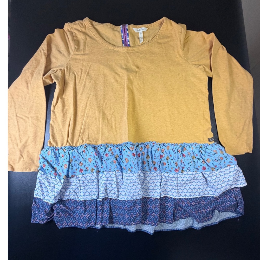 Matilda Jane Womens XXL Mustard Yellow Tiered Ruffle Hem Long Sleeve Tunic L1